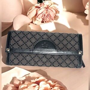 Gucci Diamante long Flap Wallet Black Leather
